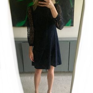 Loft Navy Dress with Lace Sleeves